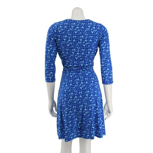 41 Hawthorn Blue Matte Jersey Knit 3/4 Sleeve Belted Faux Wrap Dress Size S - Picture 4 of 6